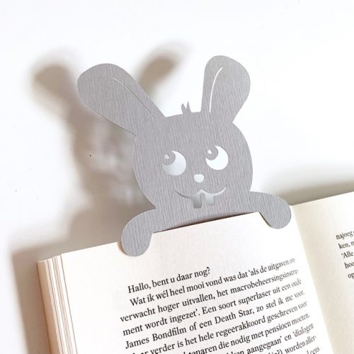 grijs konijntje boekenlegger laat jou vrolijk weten waar je bent